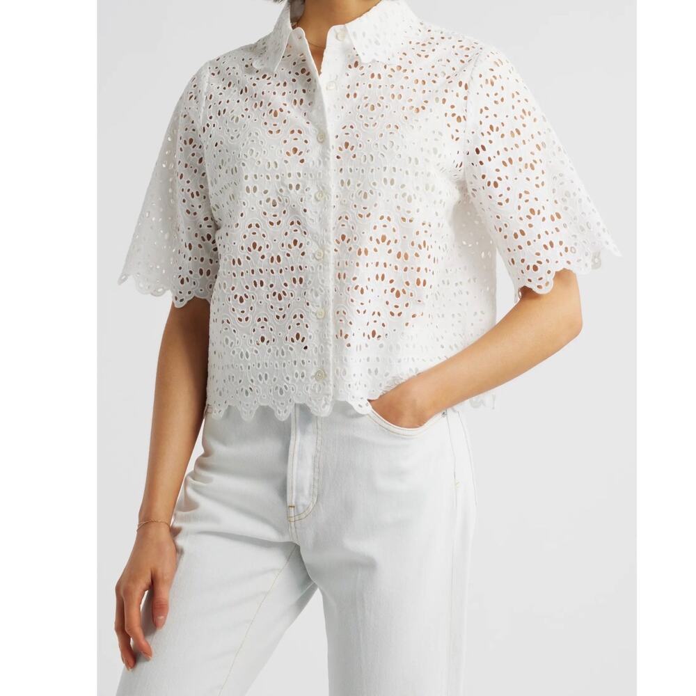 FRAME The Deco Cotton Eyelet Button-Up Shirt